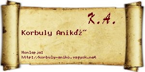 Korbuly Anikó névjegykártya