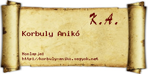 Korbuly Anikó névjegykártya